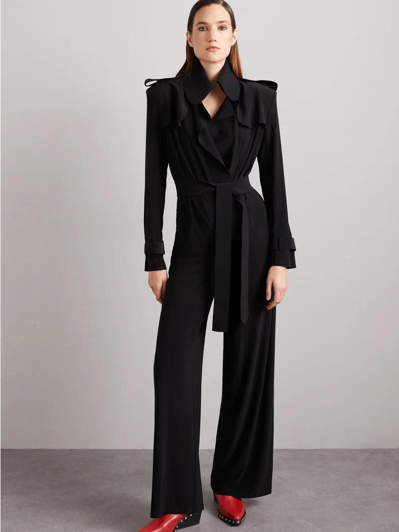 Norma Kamali Black Long-Sleeve Belted Wide-Leg Jumpsuit